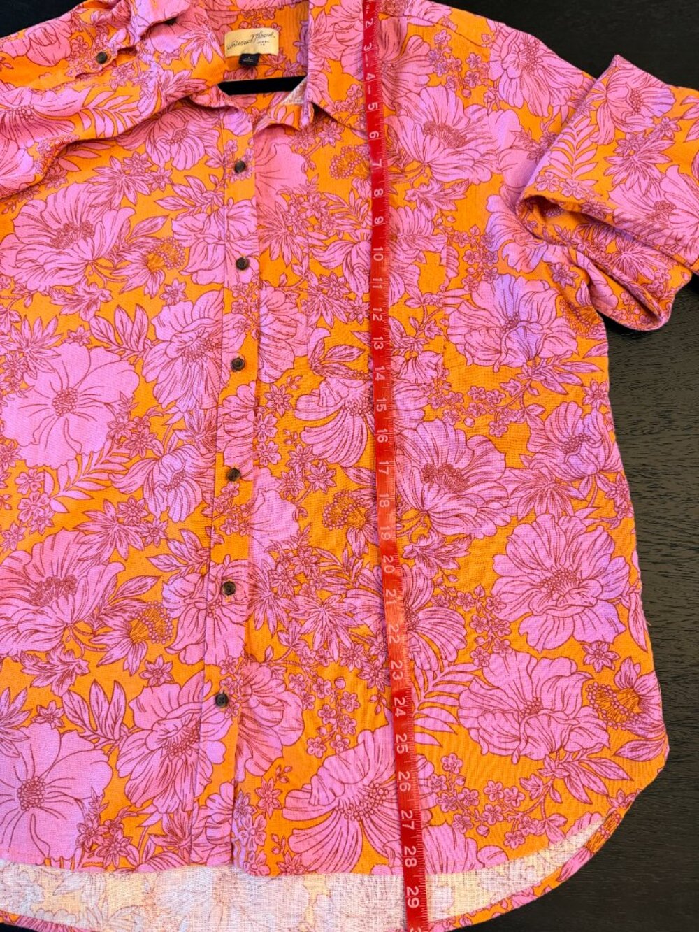 Universal Thread Floral Linen Rayon Button Down Shirt Orange Pink Large - Picture 7 of 7